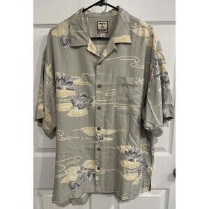 Tommy Bahama 100% Silk Hawaiian Floral Print Pattern Shirt L Tropical Water Lily